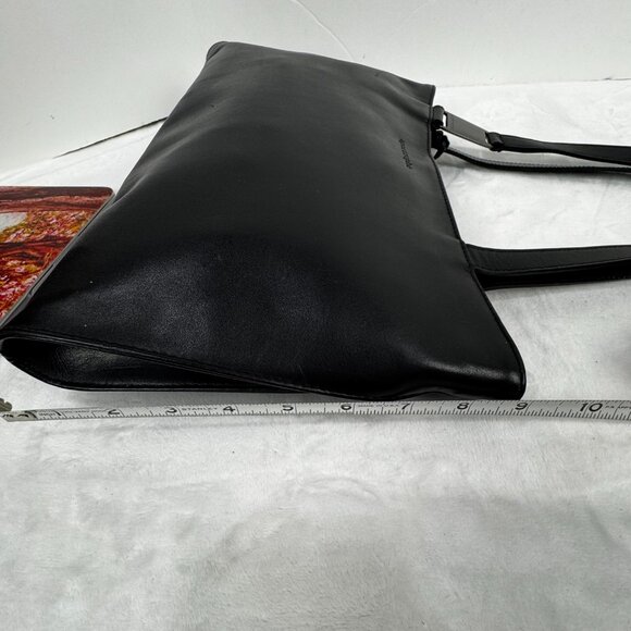 Apostrophe 13.5" Black Purse Structured Genuine Leather Gun Black Hardware Chic - Picture 7 of 16